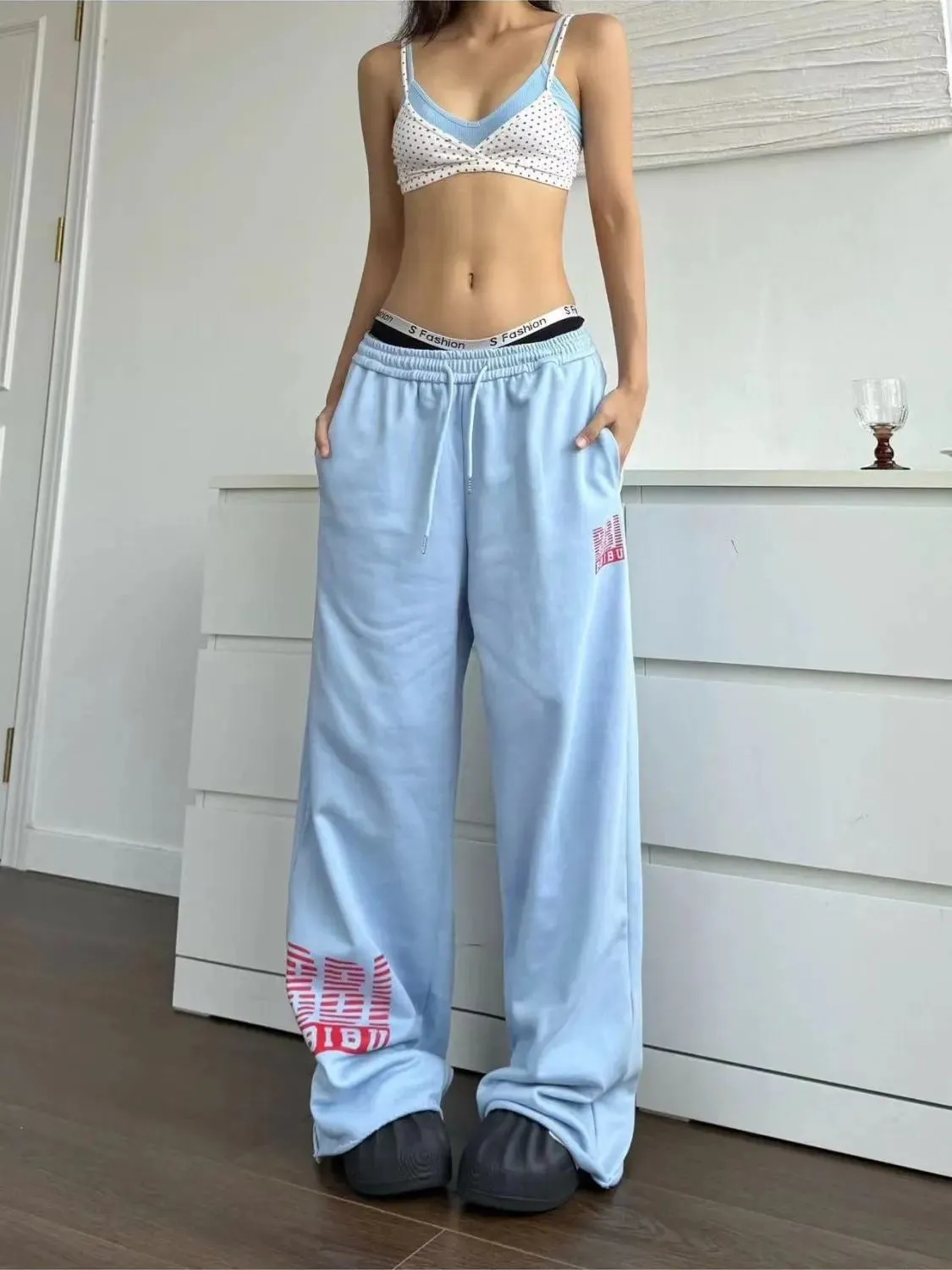 American Jazz Hip-Hop Loose-Fit Letter Print Sweatpants for Women, American Street Dance Casual Joggers