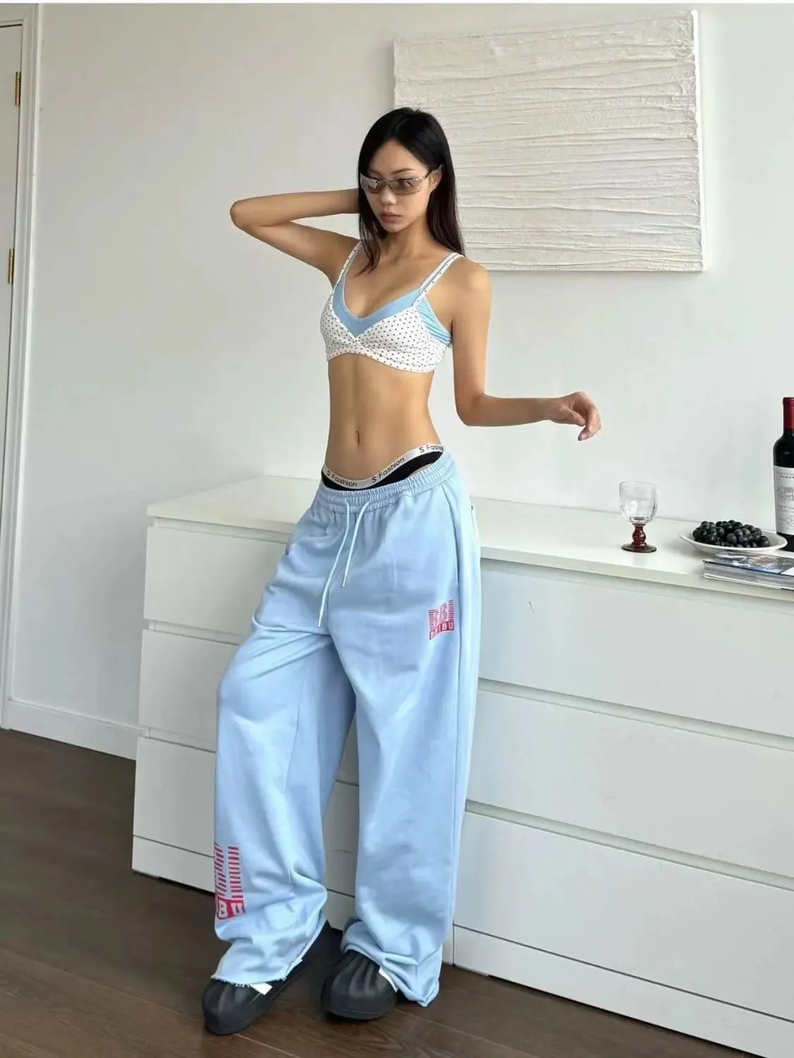 American Jazz Hip-Hop Loose-Fit Letter Print Sweatpants for Women, American Street Dance Casual Joggers