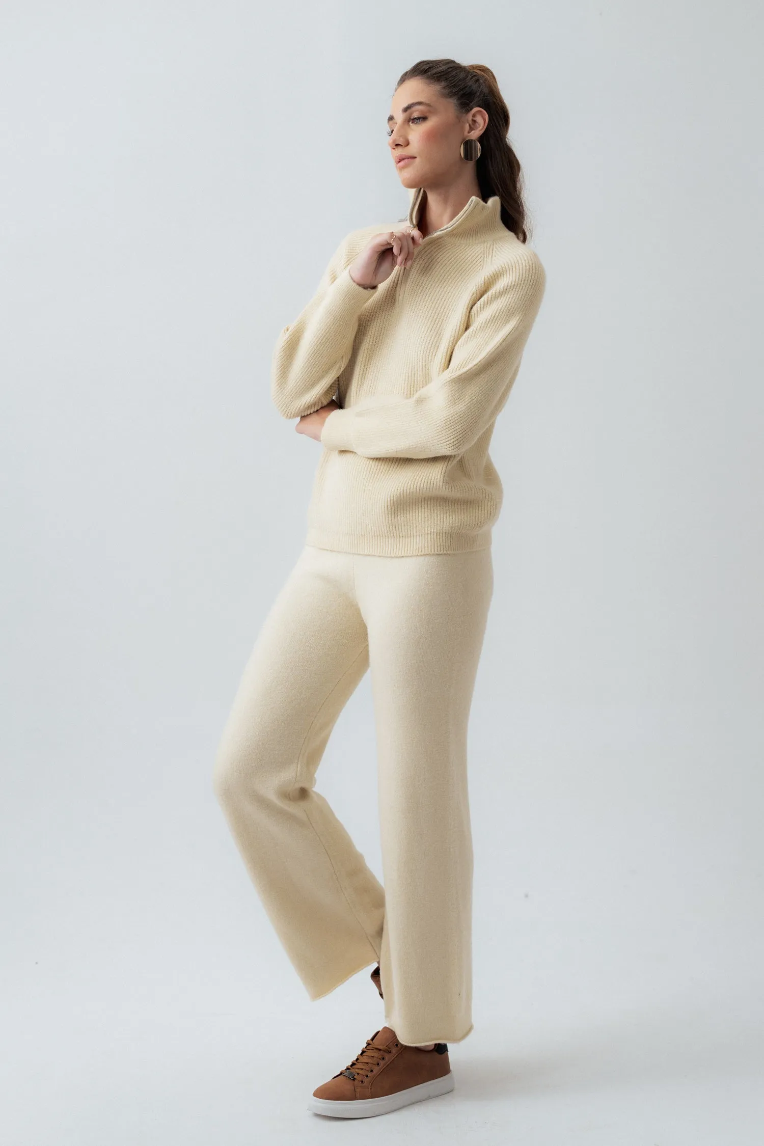 Beige Straight Fit Trousers