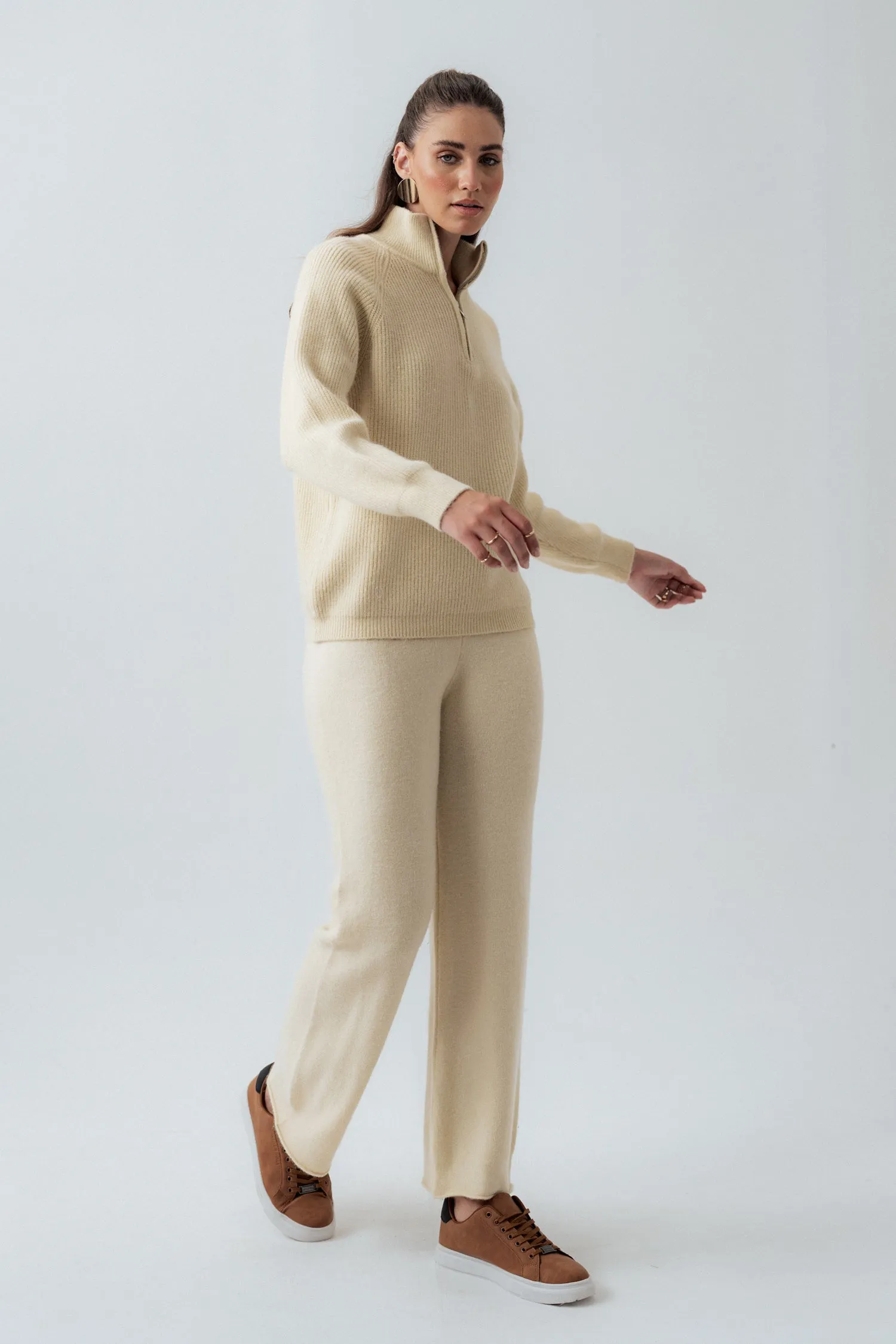 Beige Straight Fit Trousers