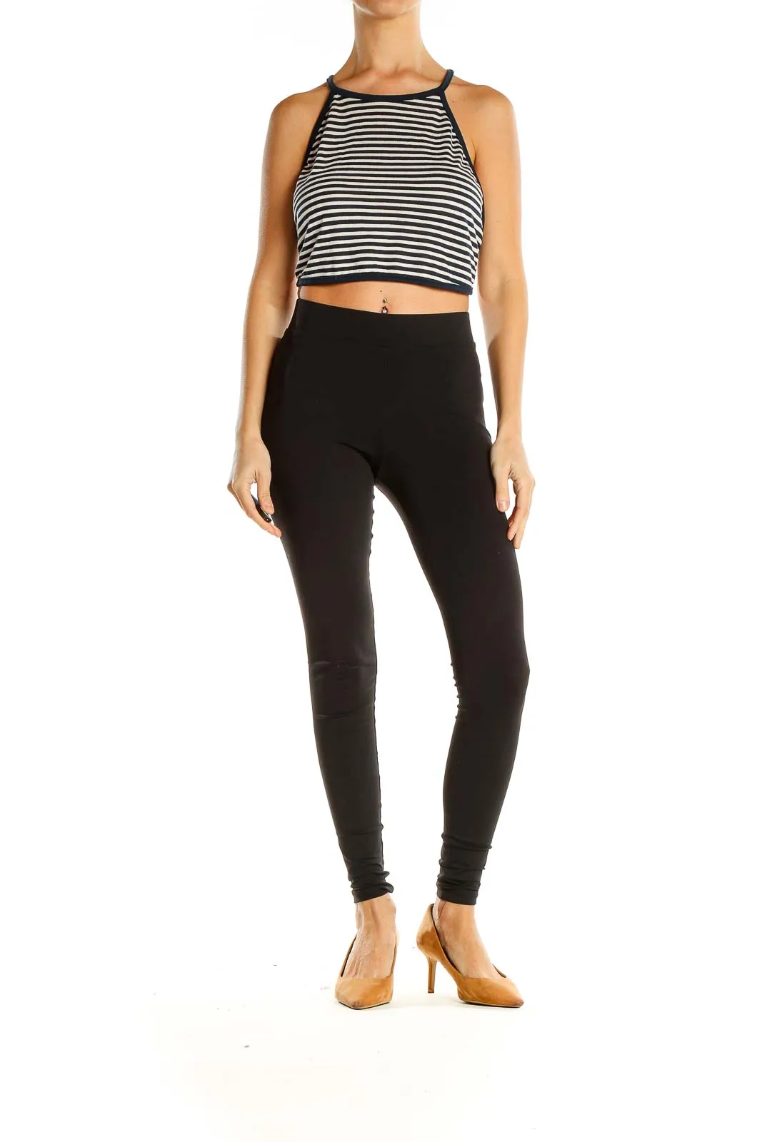 Black White Striped Casual Crop Top