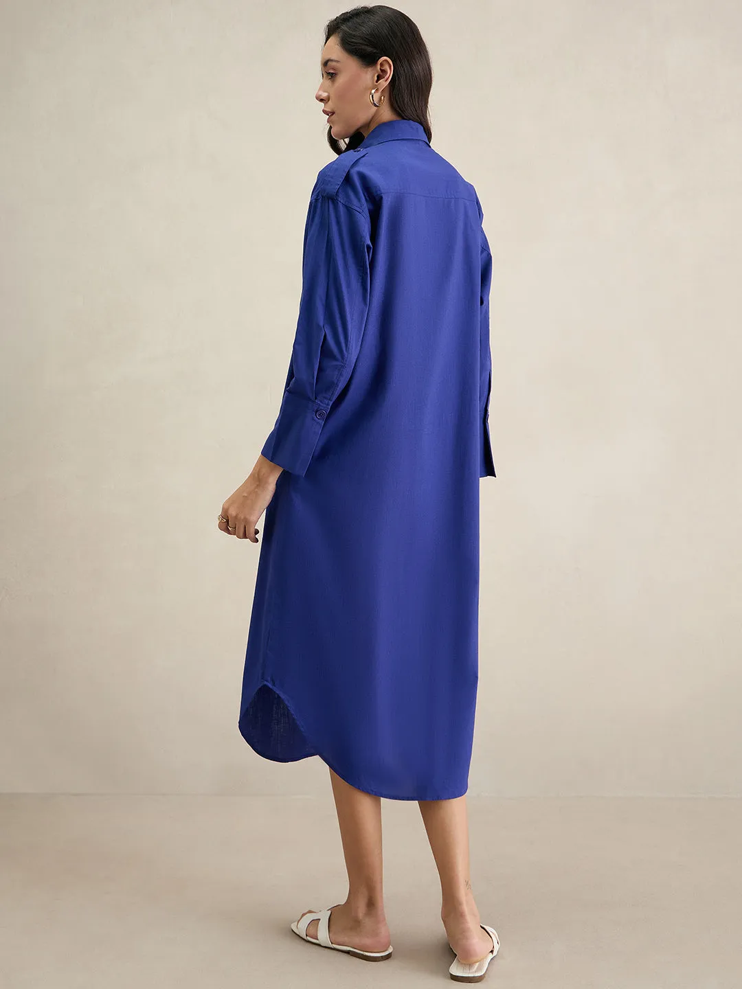 Blue Cotton Shirt Maxi Dress