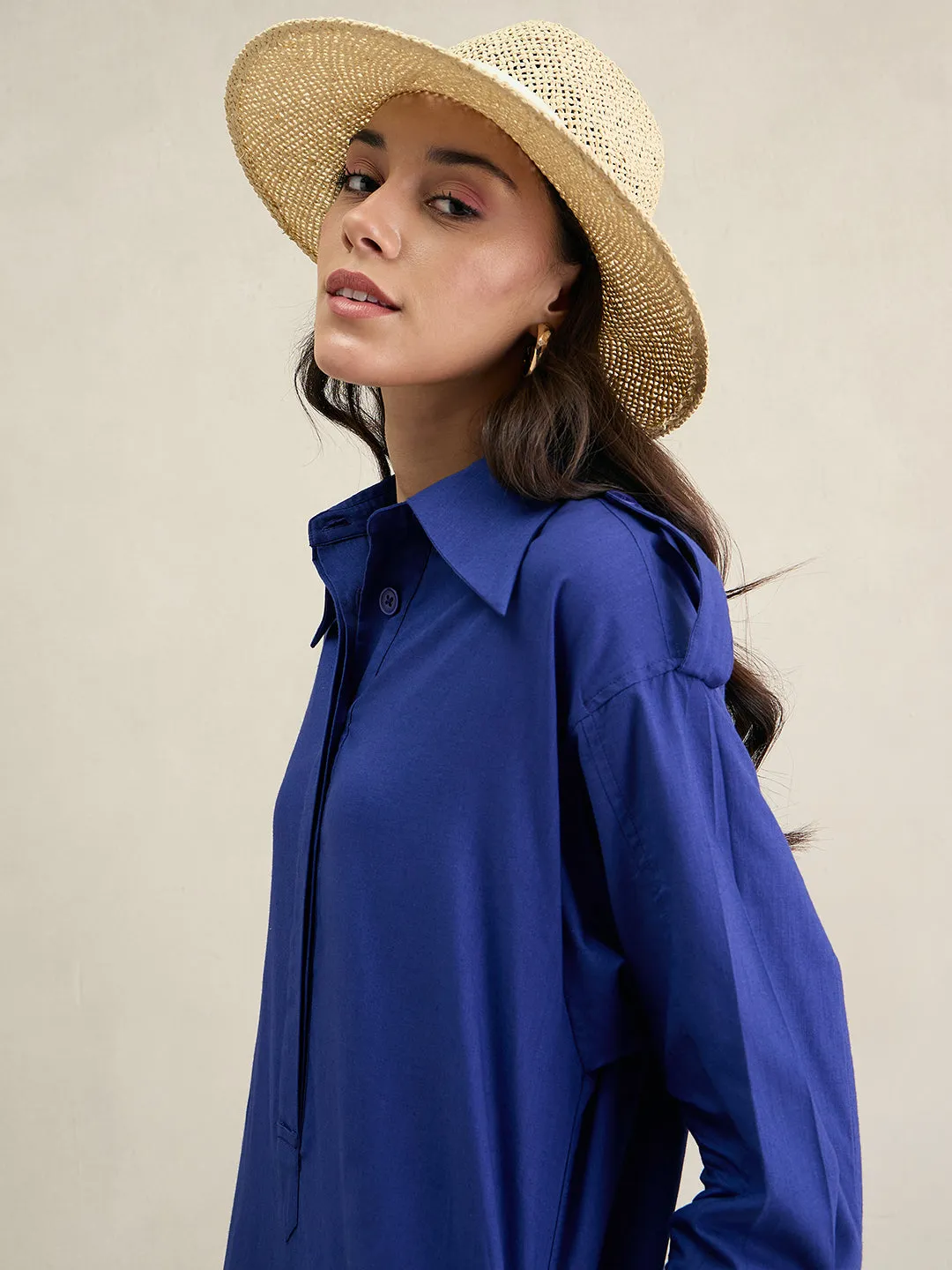 Blue Cotton Shirt Maxi Dress