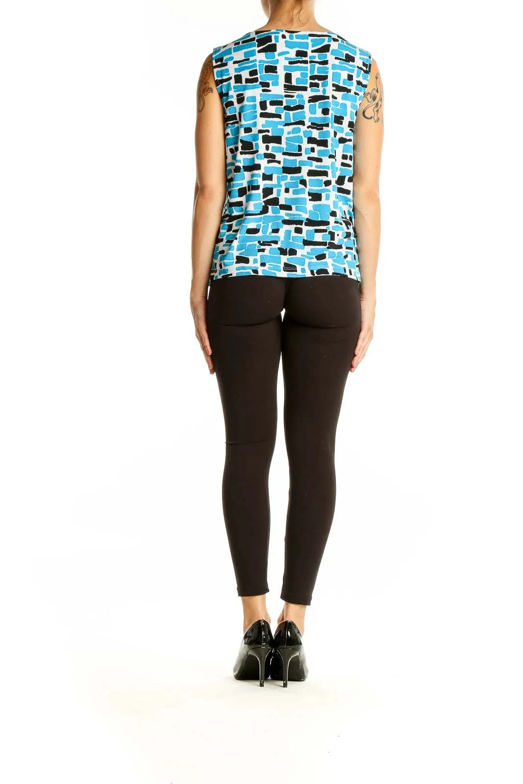 Blue Geometric Print Sleeveless Top