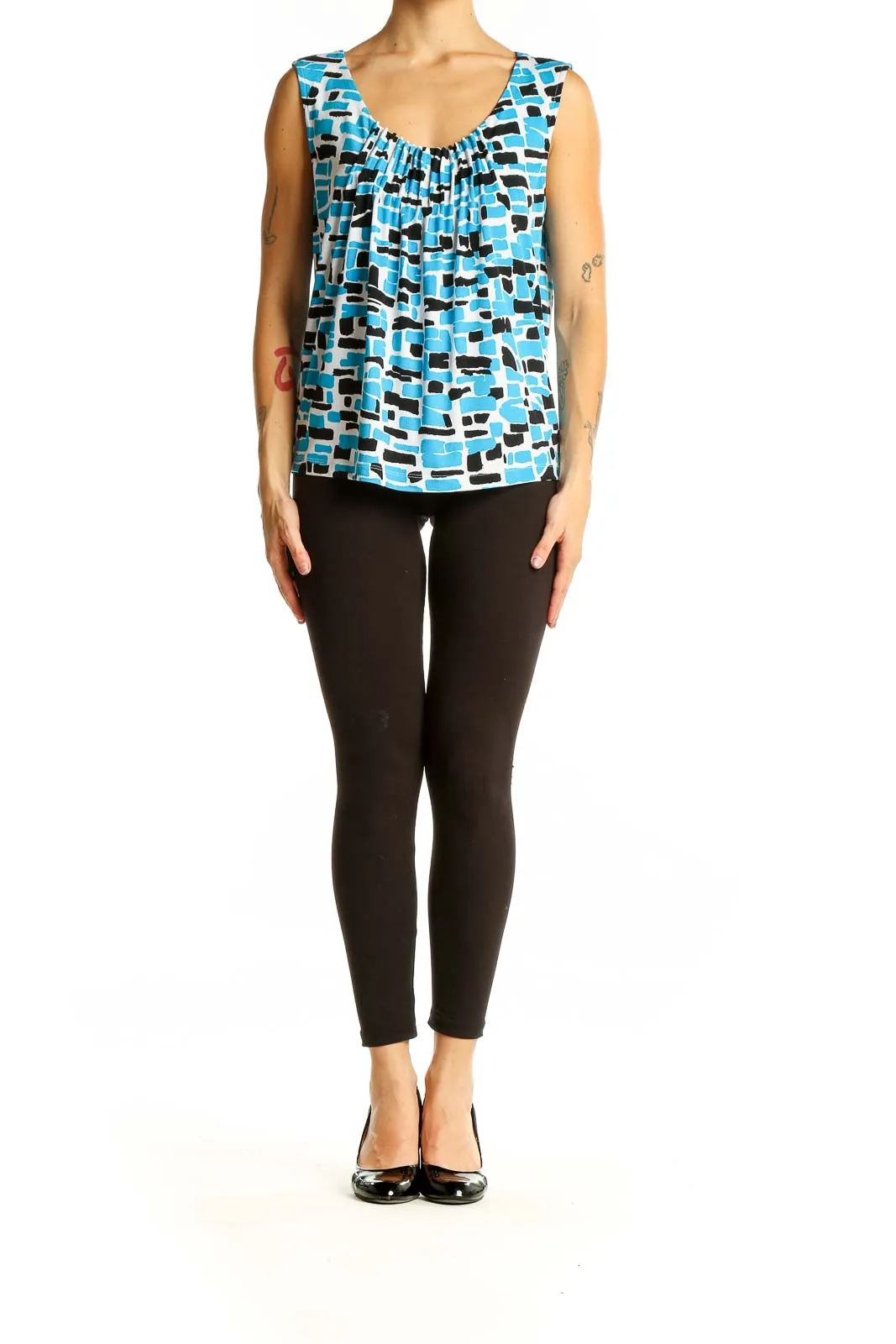 Blue Geometric Print Sleeveless Top