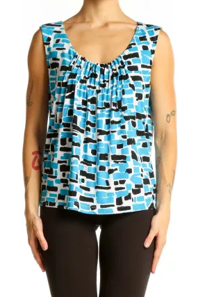 Blue Geometric Print Sleeveless Top