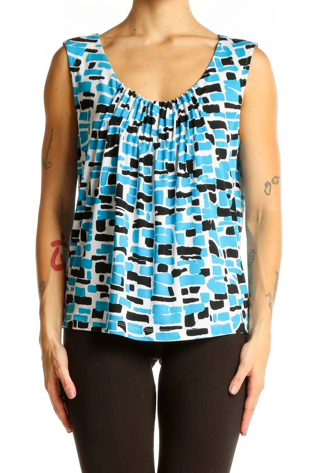 Blue Geometric Print Sleeveless Top