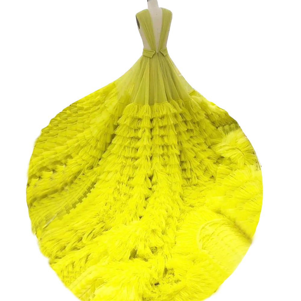 Bright Yellow Young Girls Birthday Party Gown Tiered
