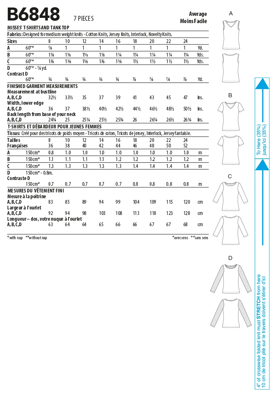 Butterick 6848 Misses' T-Shirts and Tank Top Pattern