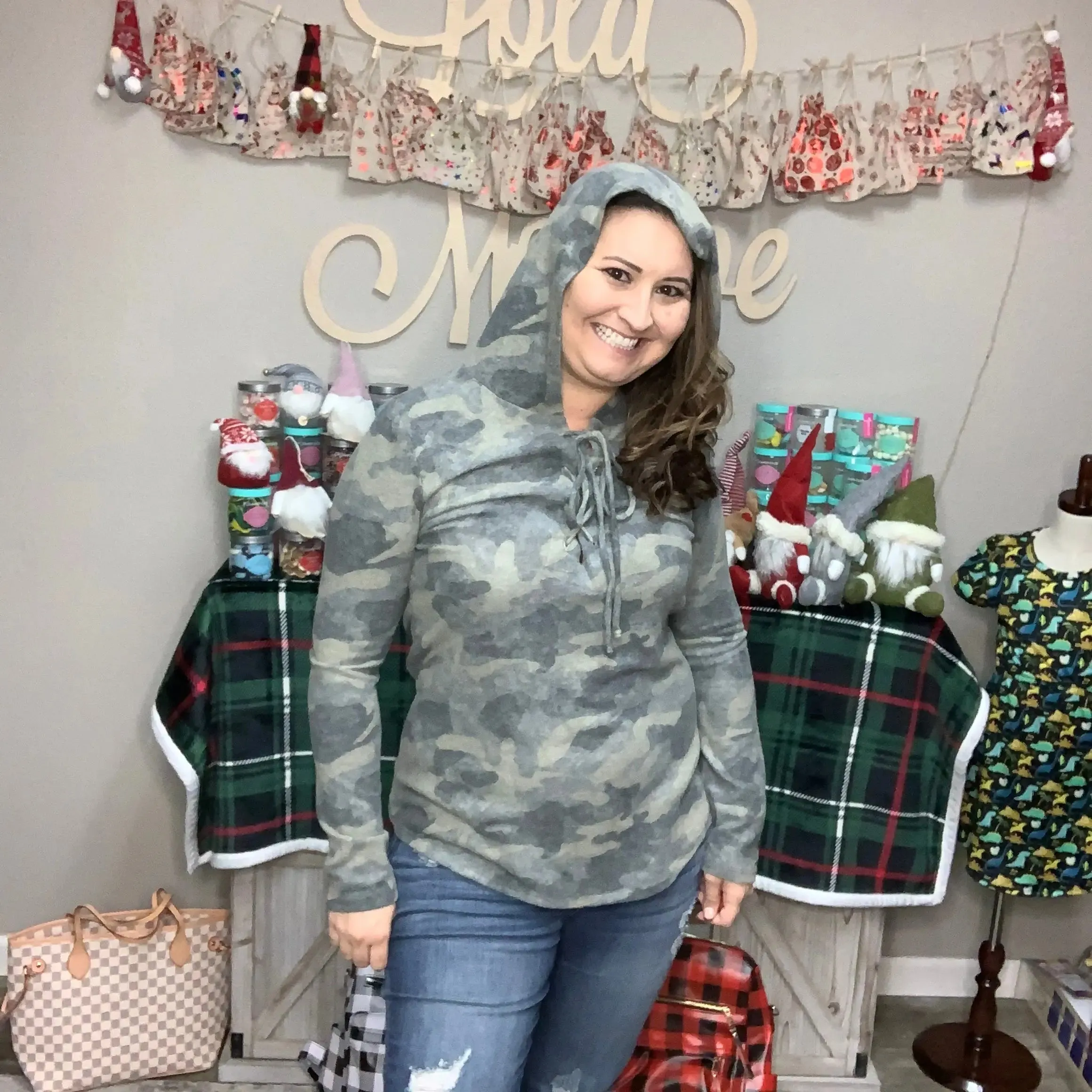 Camo Lace Up Hacci Hoodie