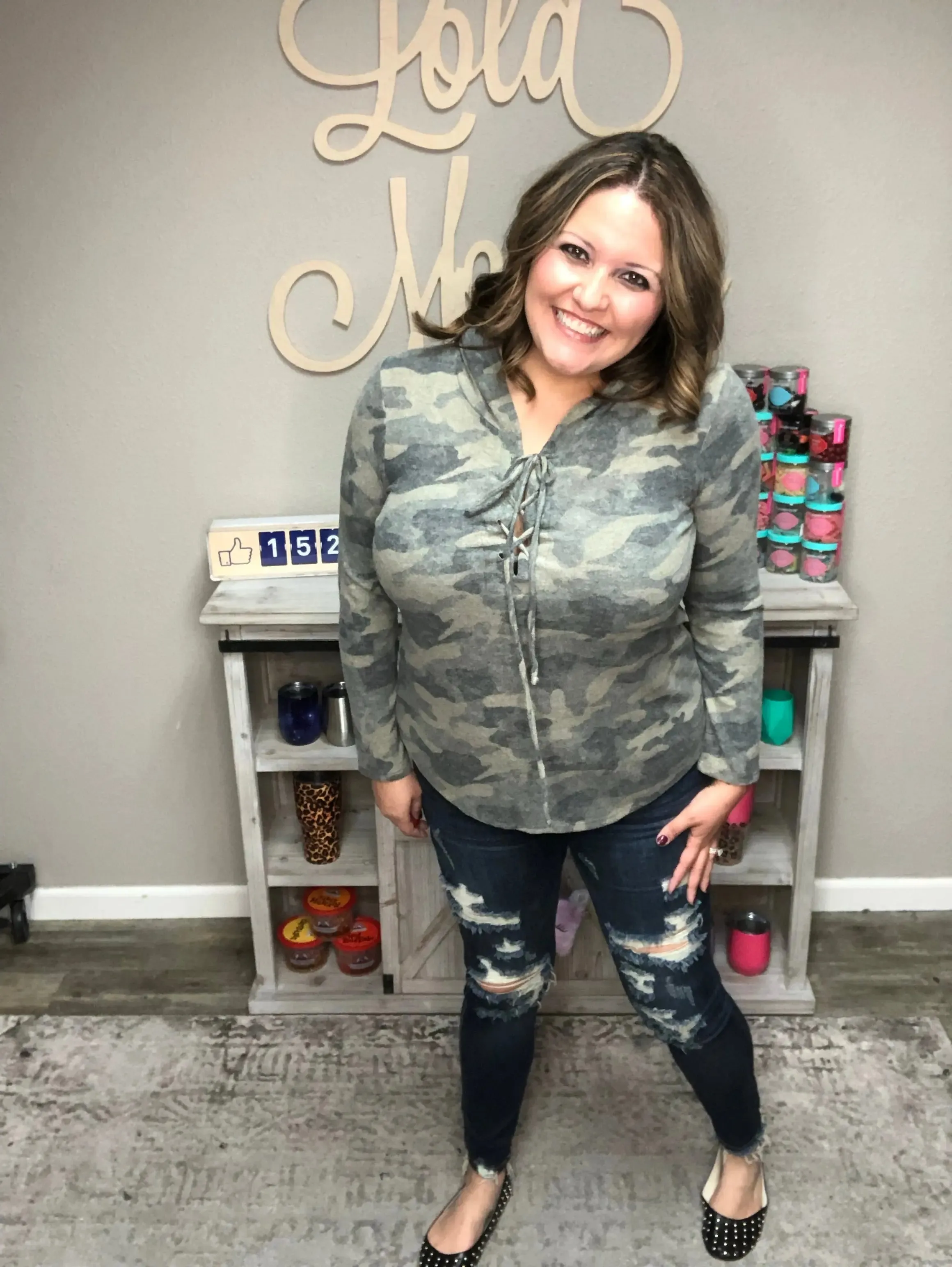 Camo Lace Up Hacci Hoodie