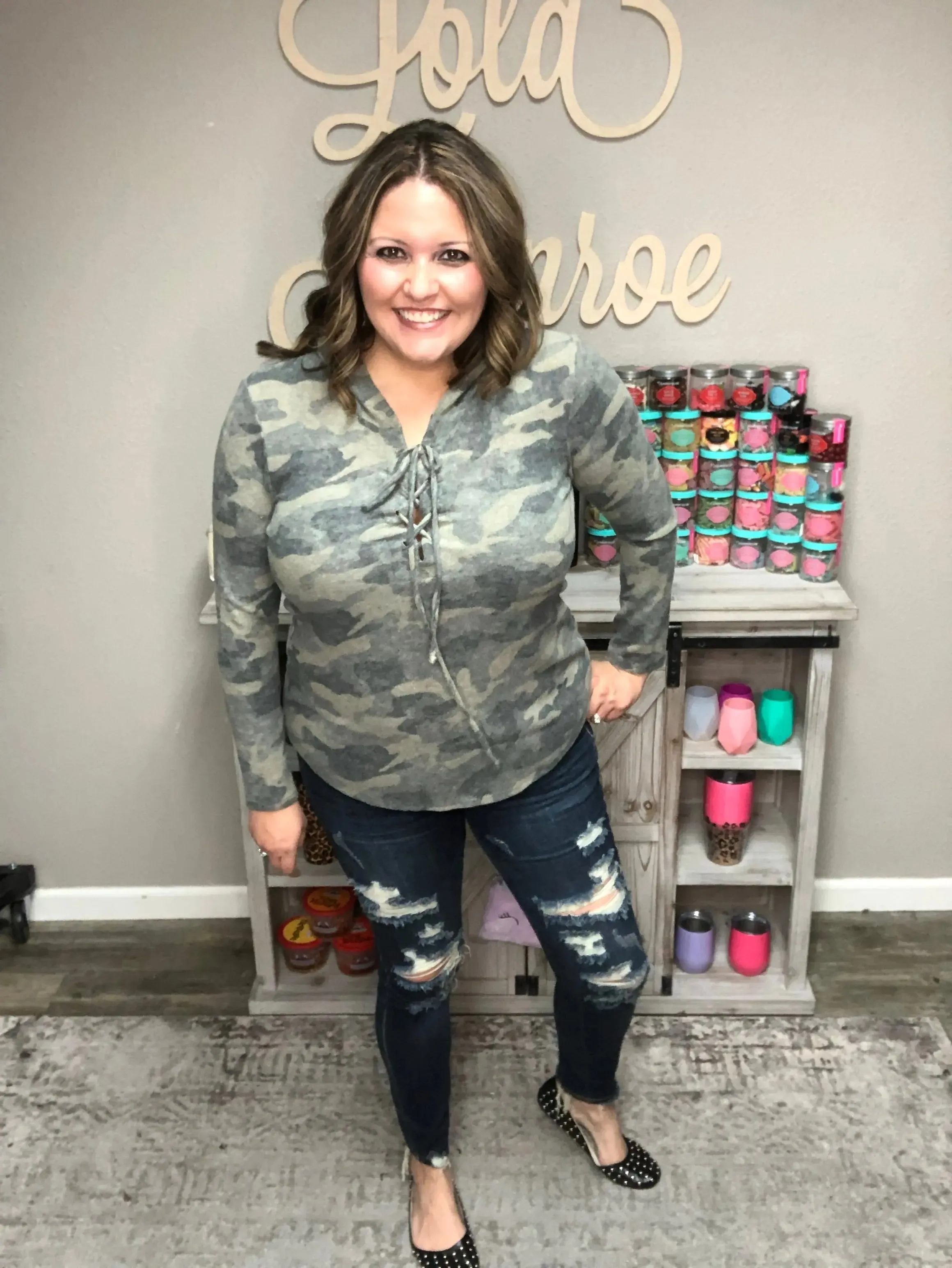 Camo Lace Up Hacci Hoodie