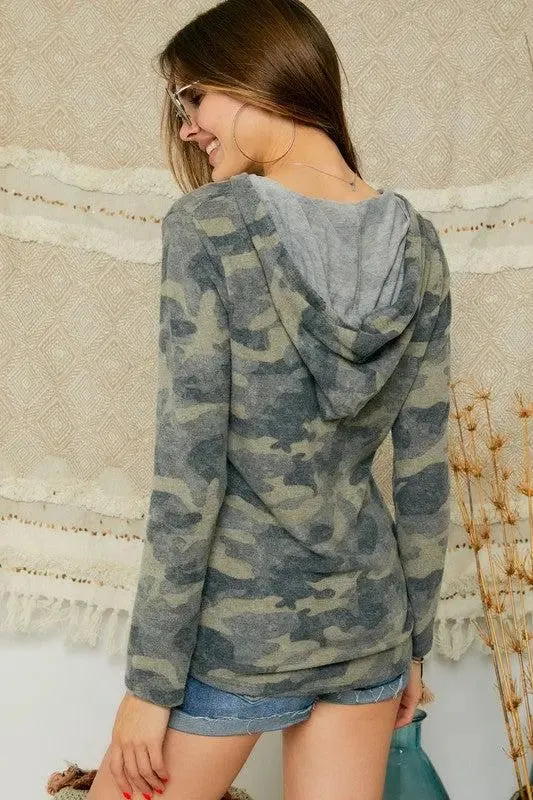 Camo Lace Up Hacci Hoodie