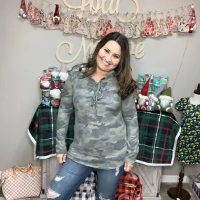 Camo Lace Up Hacci Hoodie