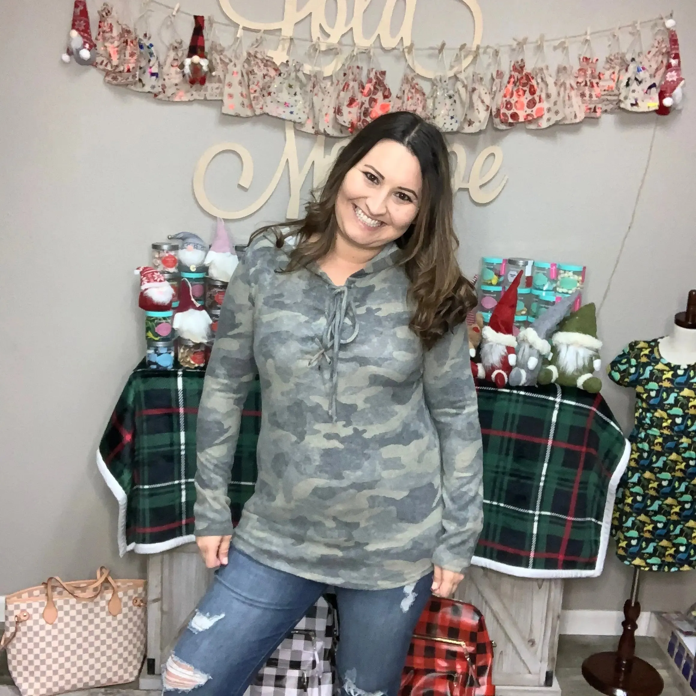 Camo Lace Up Hacci Hoodie