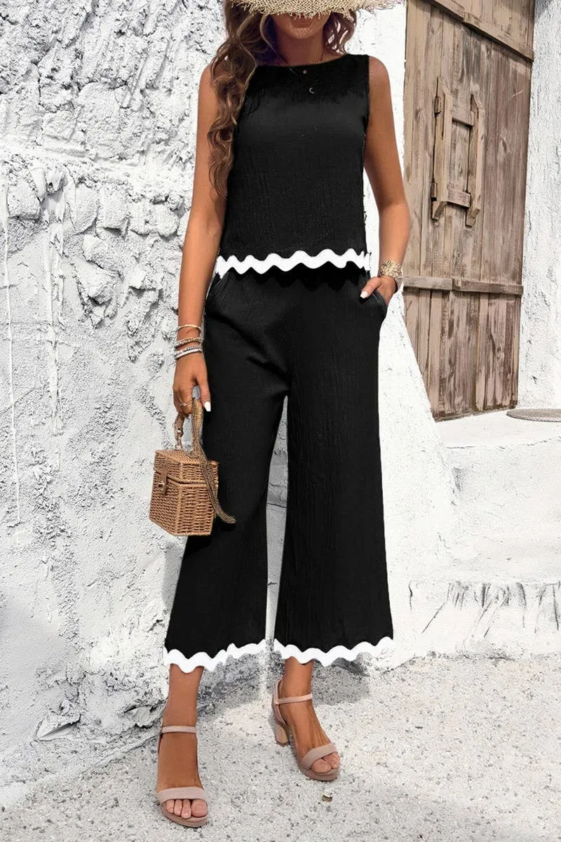 CASUAL WAVE SLEEVELESS TOP LONG PANT SUIT_CWSTB0459