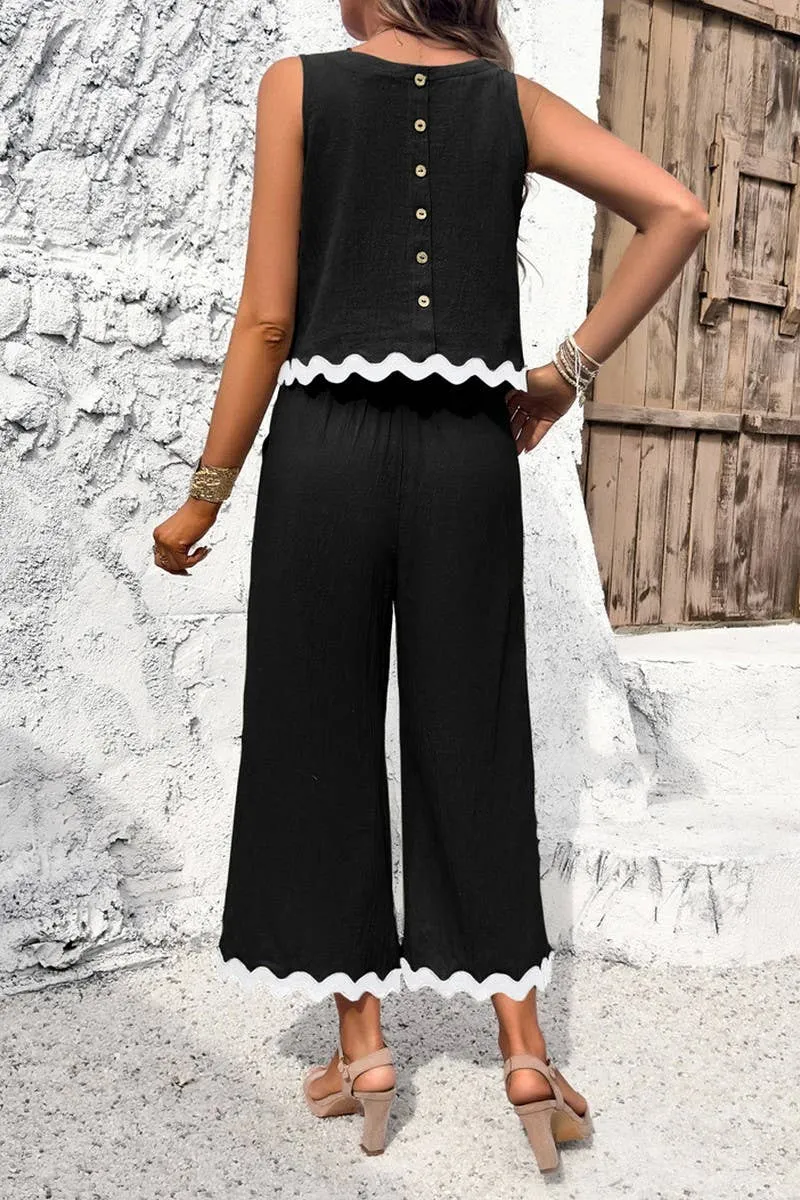 CASUAL WAVE SLEEVELESS TOP LONG PANT SUIT_CWSTB0459