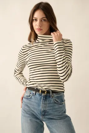 Claire Jersey Knit Mock-Neck Top Cream   Black