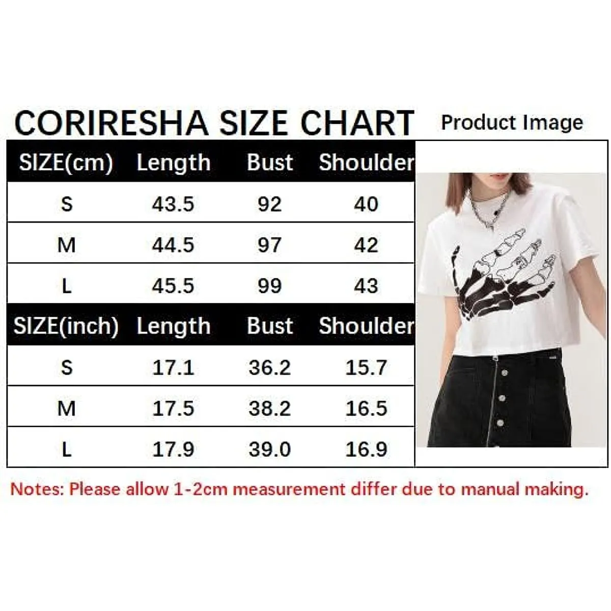 CORIRESHA Women's Funny Skull Palm Crewneck Short Sleeve Halloween Crop T-Shirt