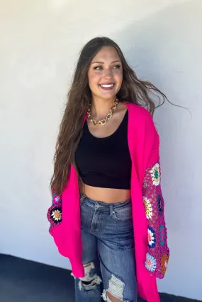 Crochet Sleeve Cardigan - Pink