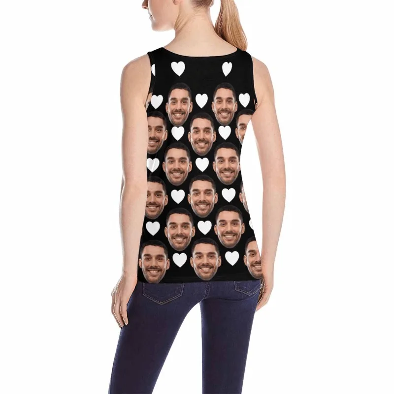 Custom Face Multicolor Loose Tops Personalized Red Love Heart Women's All Over Print Tank Top