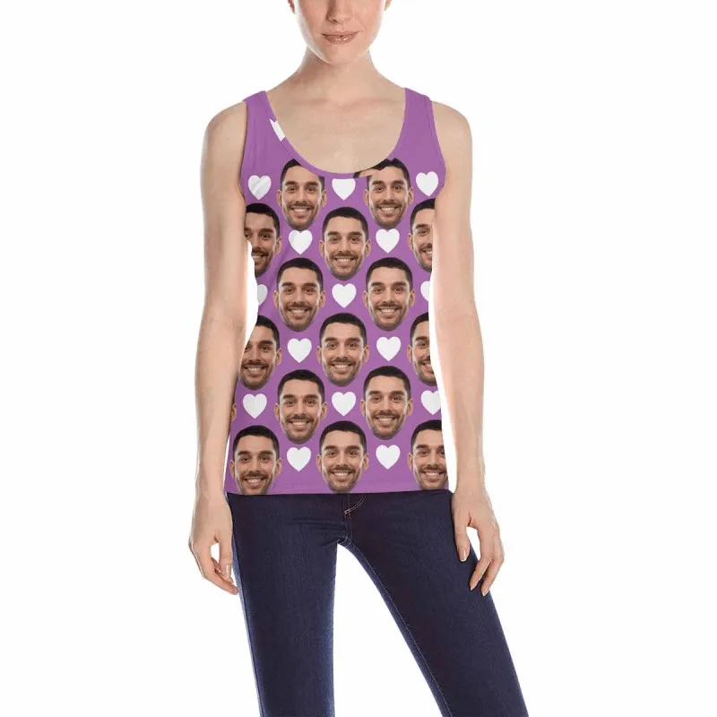 Custom Face Multicolor Loose Tops Personalized Red Love Heart Women's All Over Print Tank Top