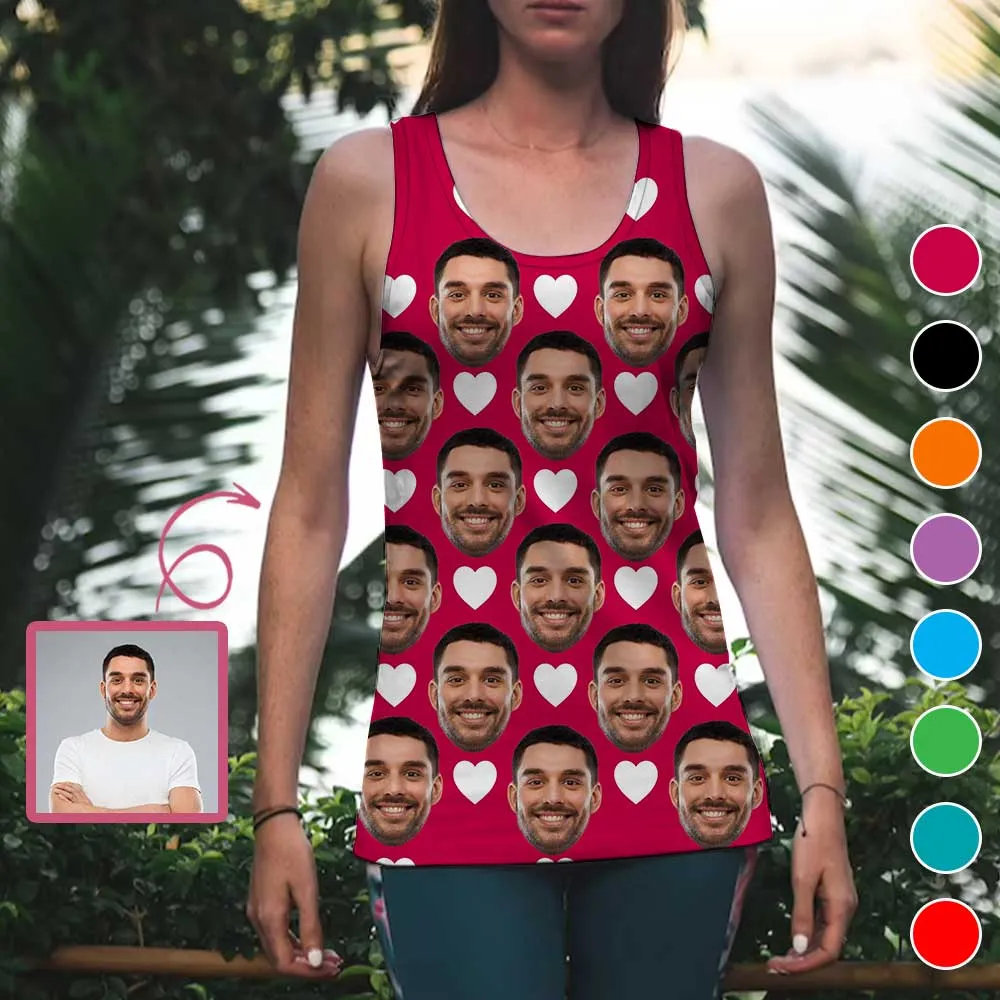 Custom Face Multicolor Loose Tops Personalized Red Love Heart Women's All Over Print Tank Top
