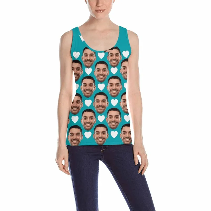 Custom Face Multicolor Loose Tops Personalized Red Love Heart Women's All Over Print Tank Top