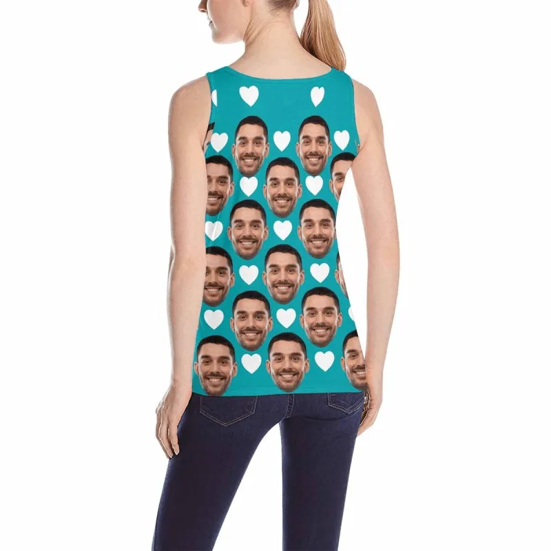 Custom Face Multicolor Loose Tops Personalized Red Love Heart Women's All Over Print Tank Top