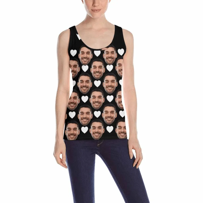 Custom Face Multicolor Loose Tops Personalized Red Love Heart Women's All Over Print Tank Top