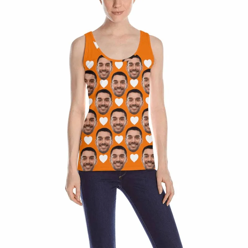 Custom Face Multicolor Loose Tops Personalized Red Love Heart Women's All Over Print Tank Top