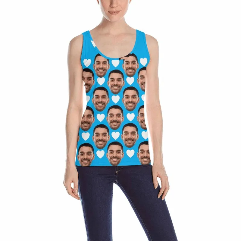 Custom Face Multicolor Loose Tops Personalized Red Love Heart Women's All Over Print Tank Top