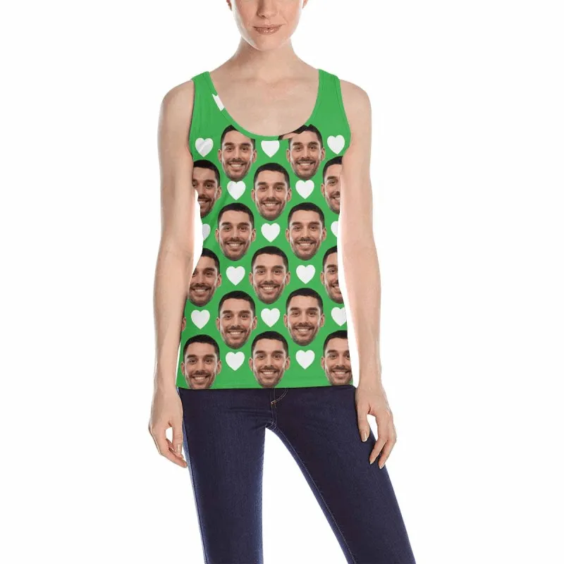 Custom Face Multicolor Loose Tops Personalized Red Love Heart Women's All Over Print Tank Top