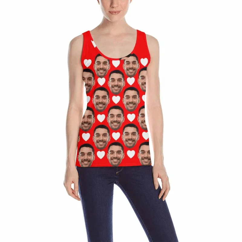 Custom Face Multicolor Loose Tops Personalized Red Love Heart Women's All Over Print Tank Top