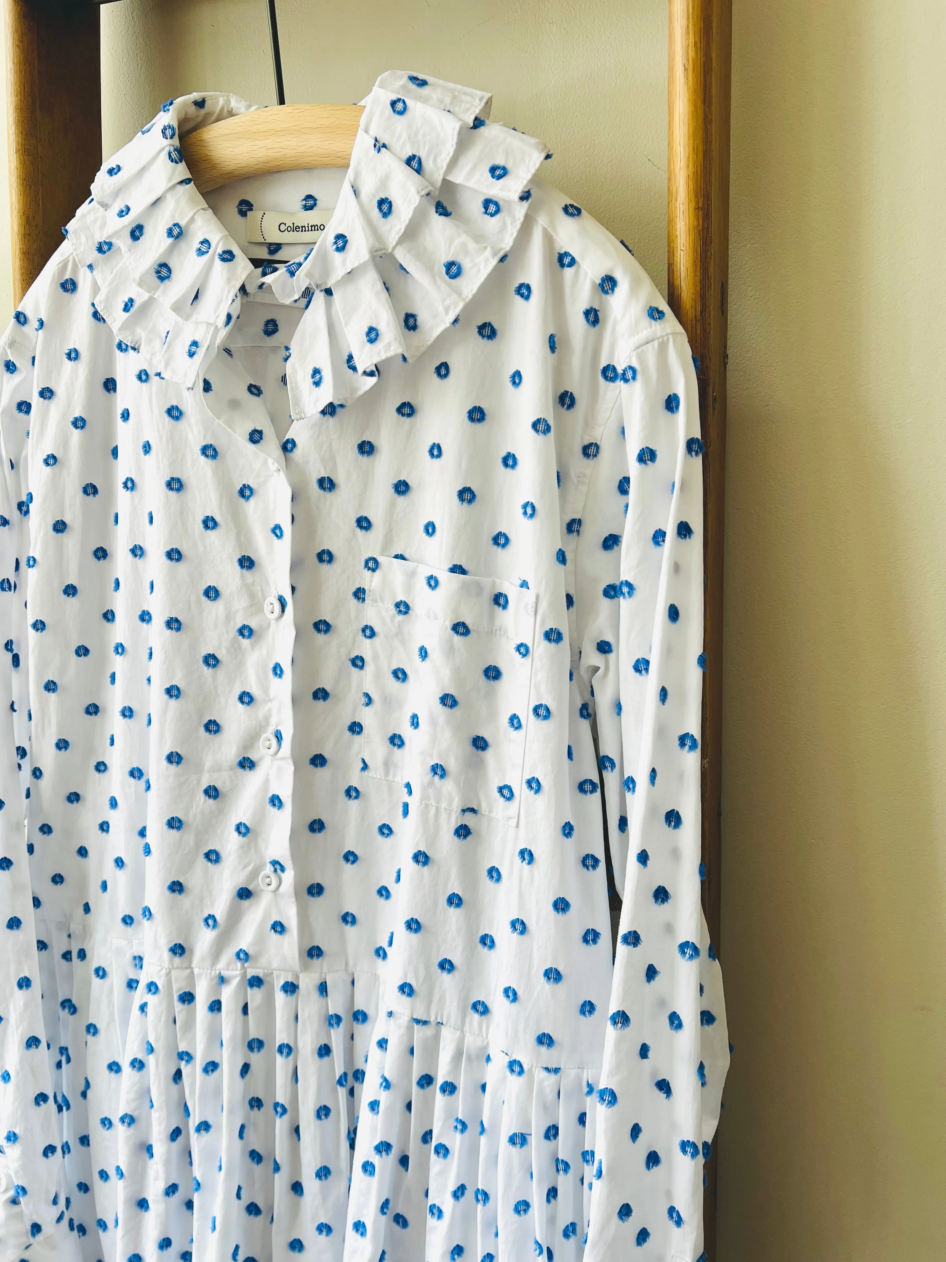 Cut Jacquard Dots Cotton Dress / Blue Dots