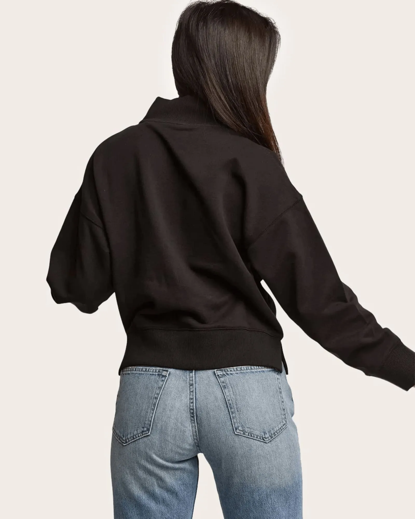 Cynthia Front Zip Sweatshirt | Black