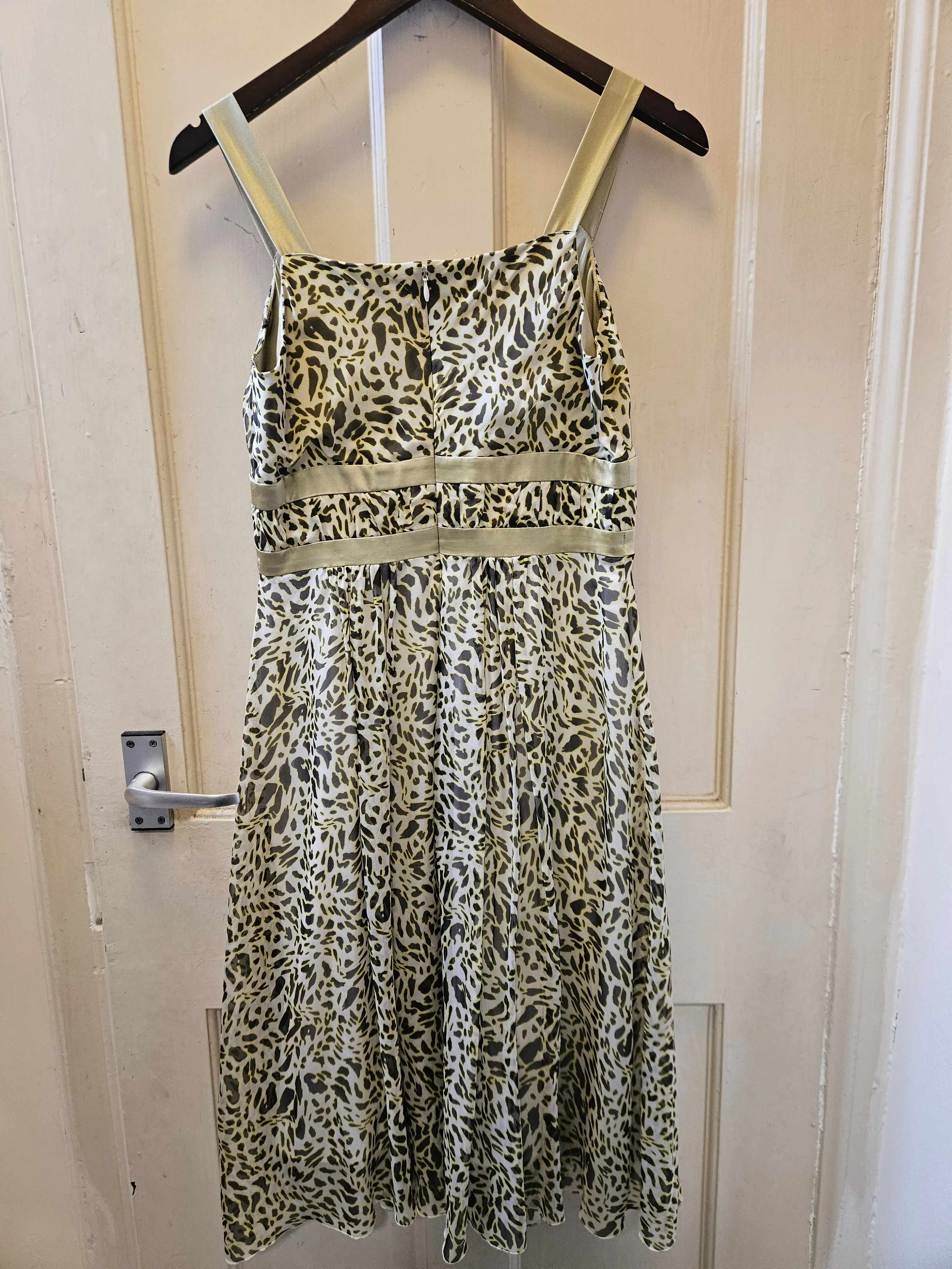 D. Exterior Designer Light Green Leopard Print Silk Dress - Excellent condition