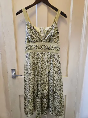 D. Exterior Designer Light Green Leopard Print Silk Dress - Excellent condition