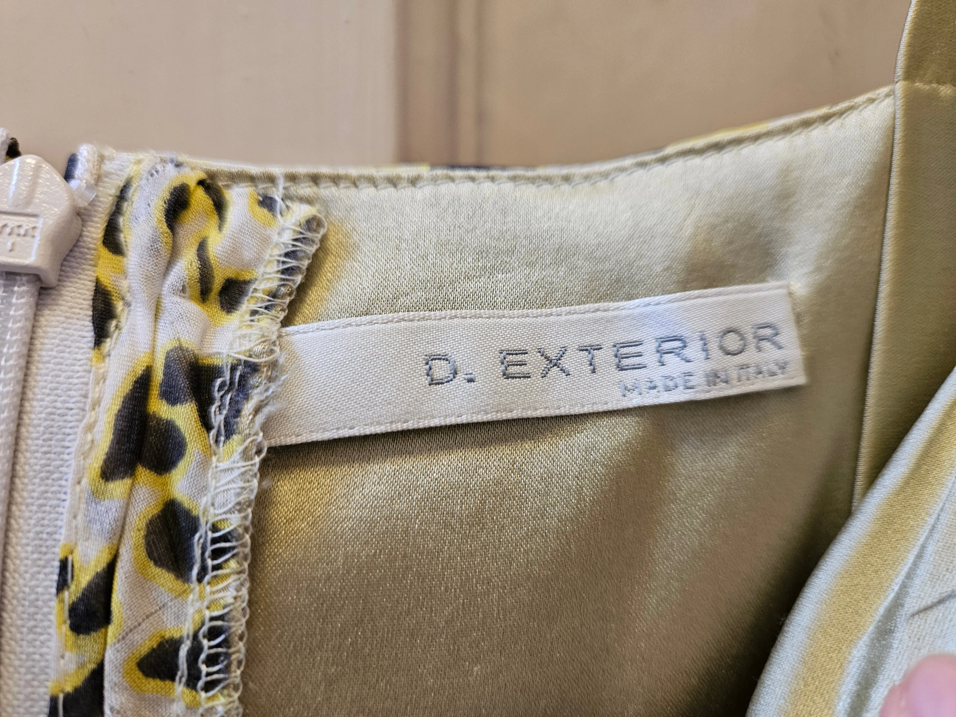 D. Exterior Designer Light Green Leopard Print Silk Dress - Excellent condition