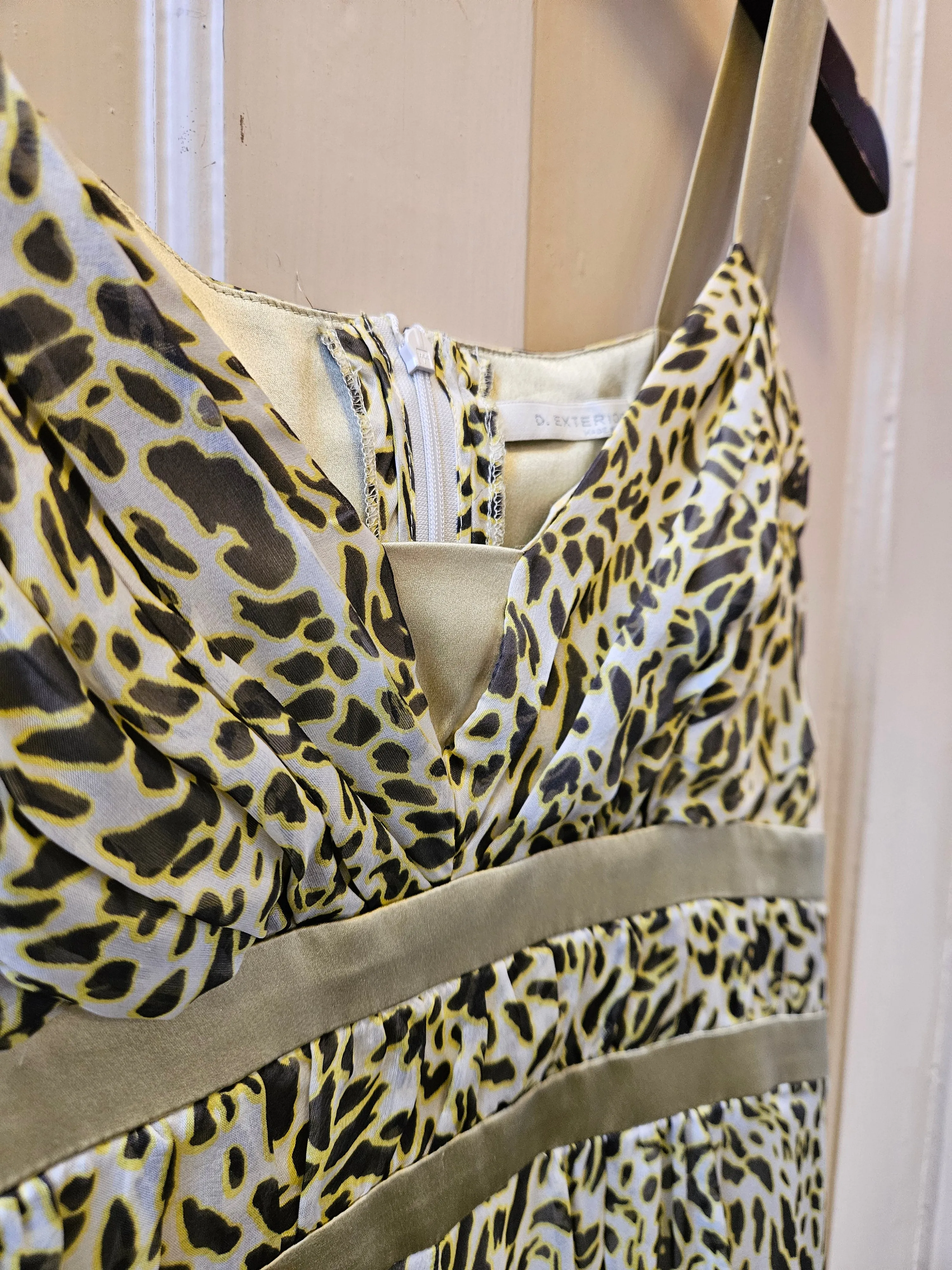 D. Exterior Designer Light Green Leopard Print Silk Dress - Excellent condition