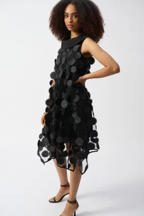 Dot Applique Sleeveless Trapeze Dress, Black