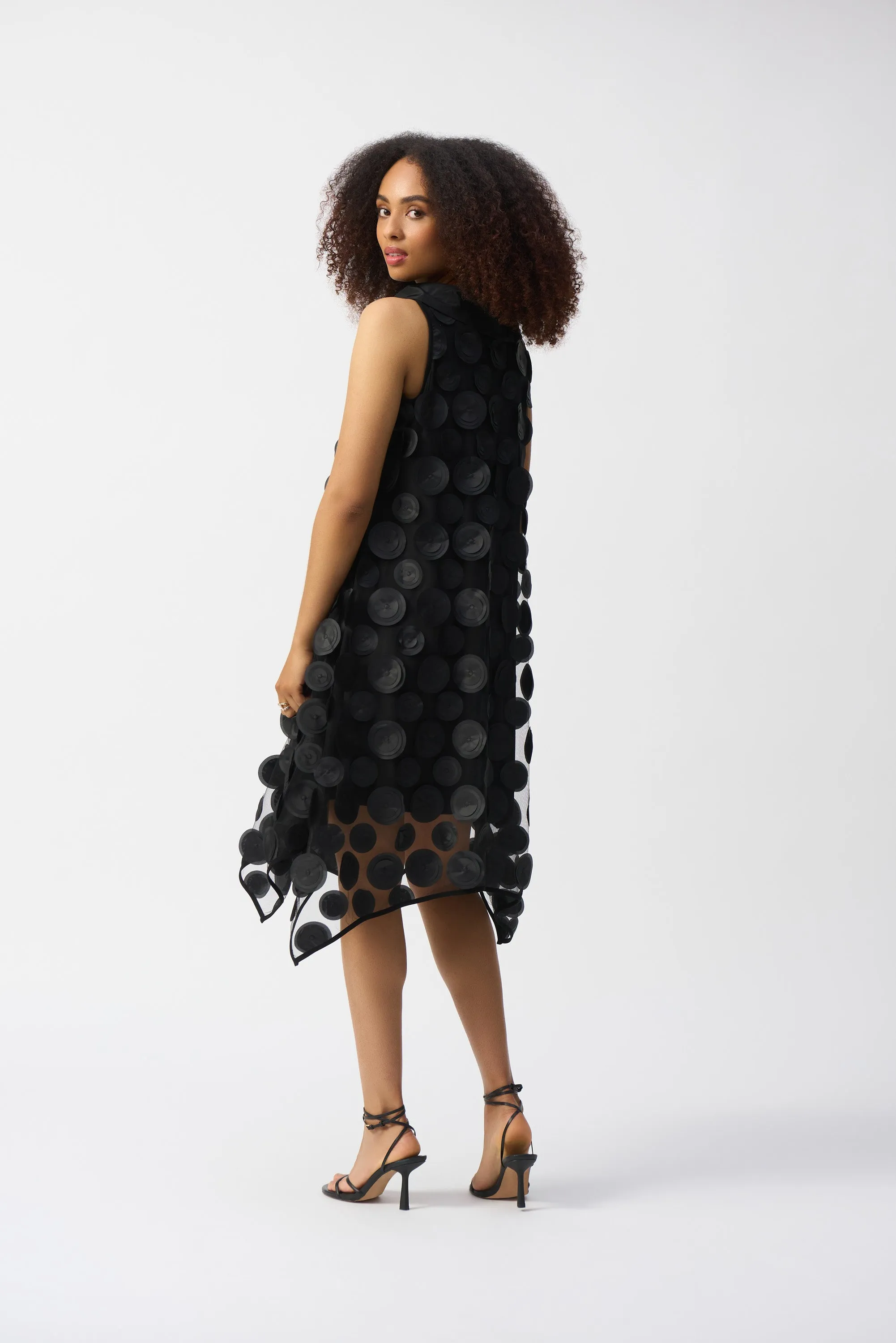 Dot Applique Sleeveless Trapeze Dress, Black