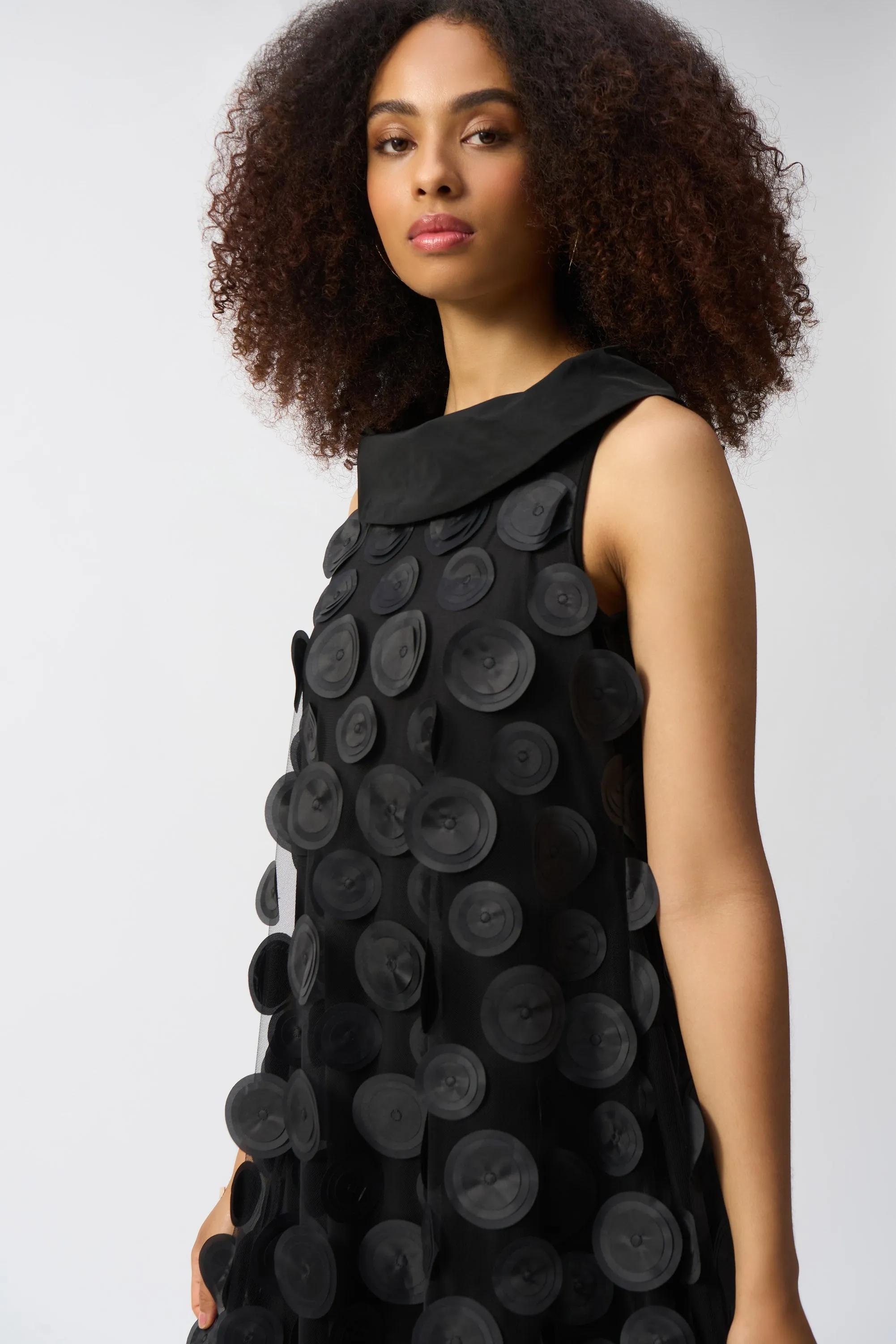 Dot Applique Sleeveless Trapeze Dress, Black