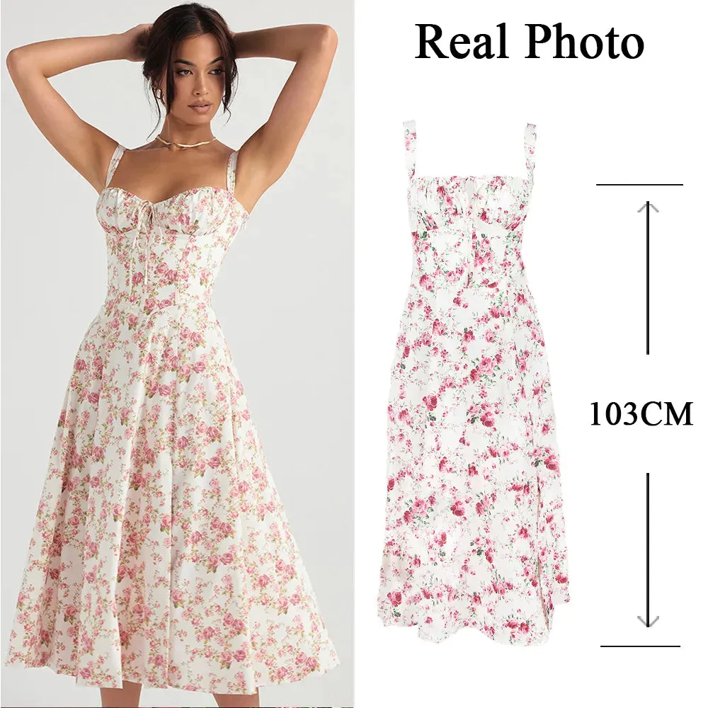 Elegant  A Line Midi Dress Sexy Spaghetti Strap Lace Up Red Holiday Party Dresses