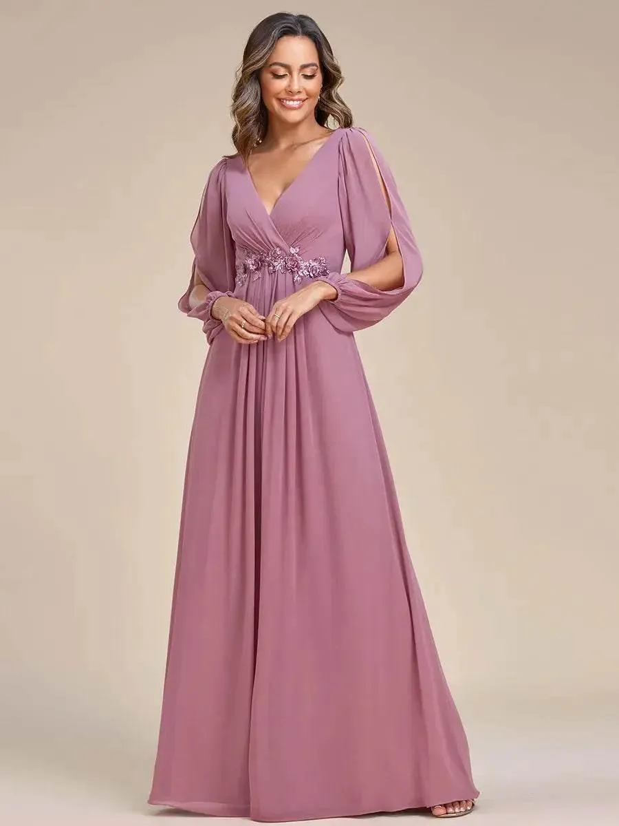 Elegant Floor Length Long Lantern Sleeves Formal Dress