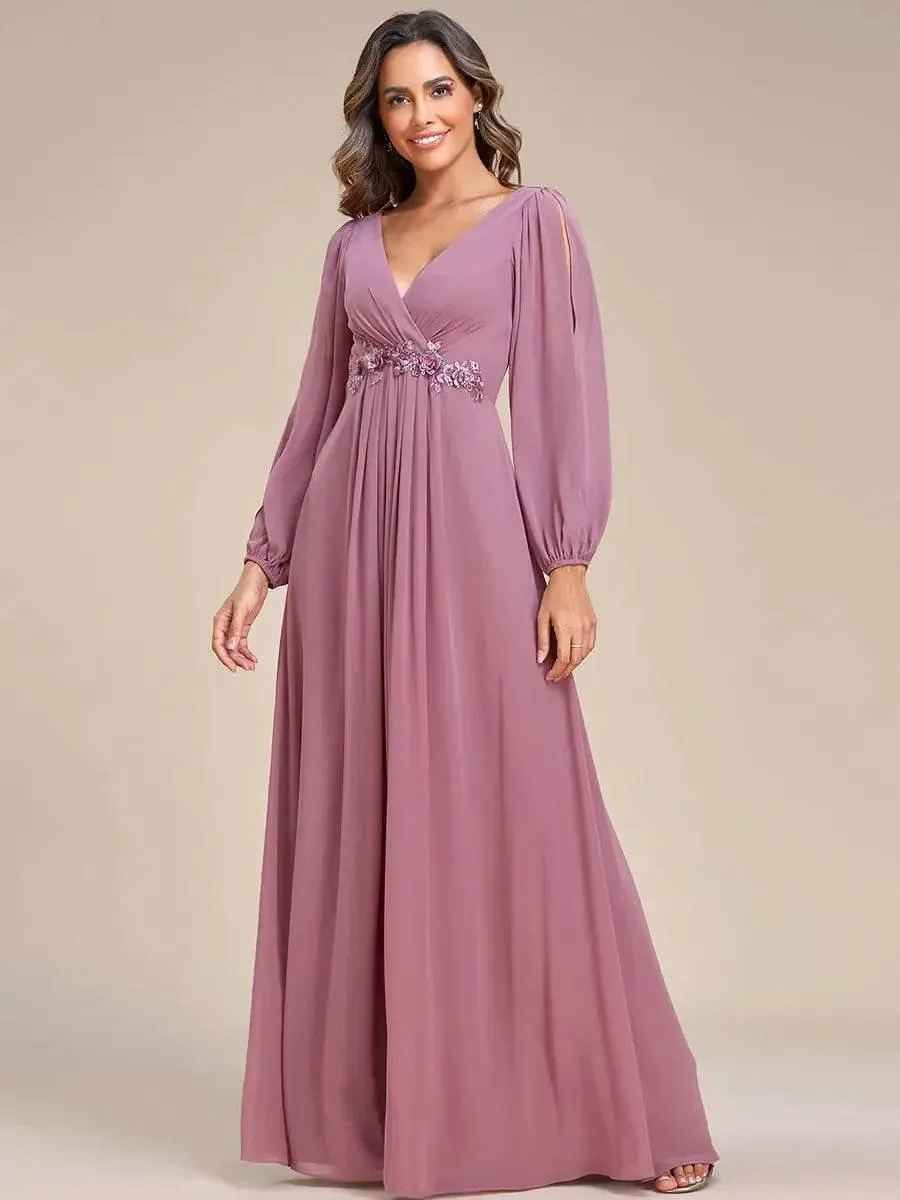 Elegant Floor Length Long Lantern Sleeves Formal Dress