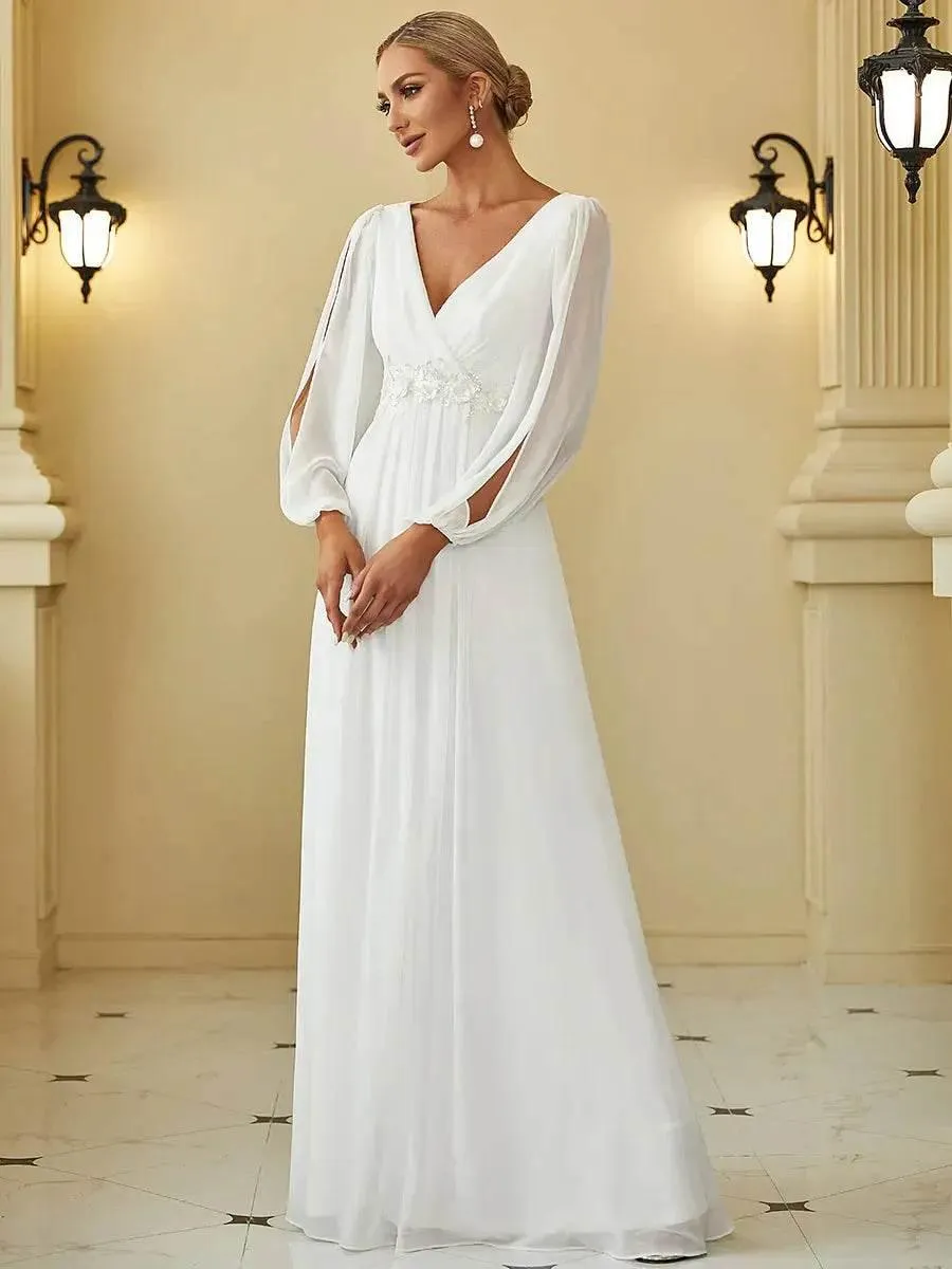 Elegant Floor Length Long Lantern Sleeves Formal Dress
