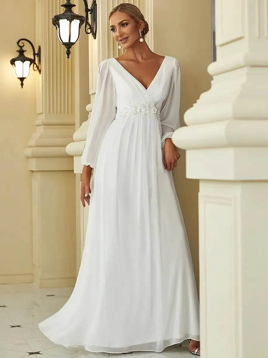 Elegant Floor Length Long Lantern Sleeves Formal Dress