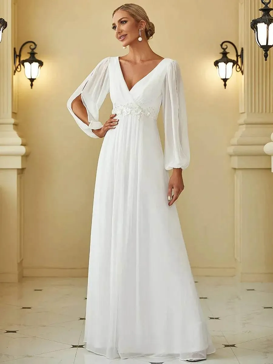 Elegant Floor Length Long Lantern Sleeves Formal Dress