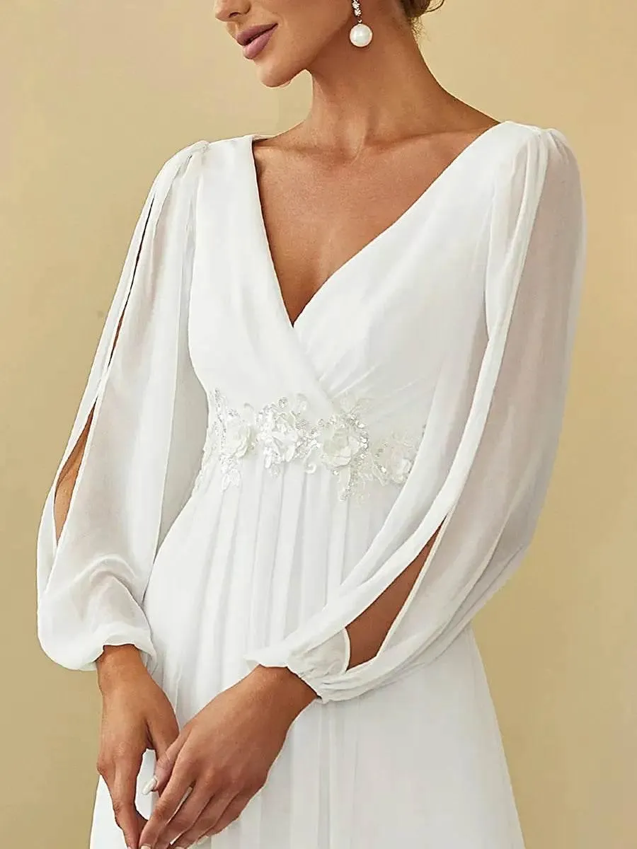 Elegant Floor Length Long Lantern Sleeves Formal Dress